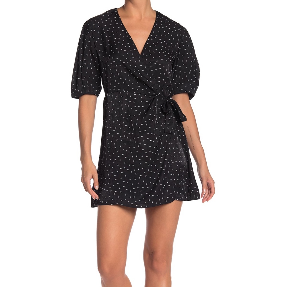 NWOT Lumiere Polka Dot Satin Wrap Dress